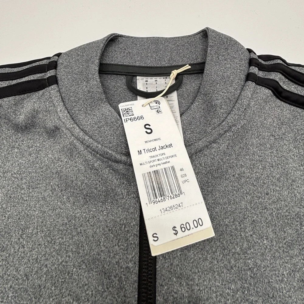 NWT - Adidas Mens Full Zip Track Jacket Gray Three Stripe Lightweight Sportswear